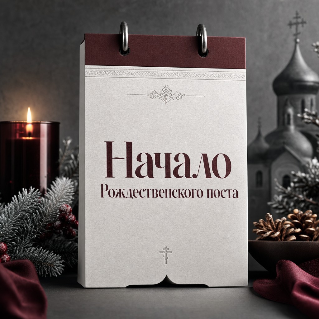 Современная открытка к началу Рождественского поста с лаконичным календарным листом и зимней палитрой.