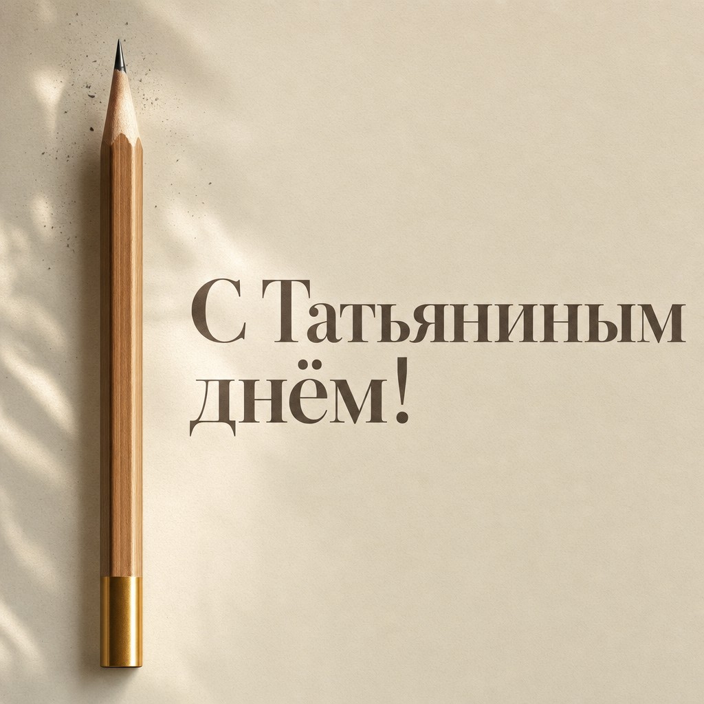 Минималистичная открытка на Татьянин день и День студента с карандашом на чистом фоне.