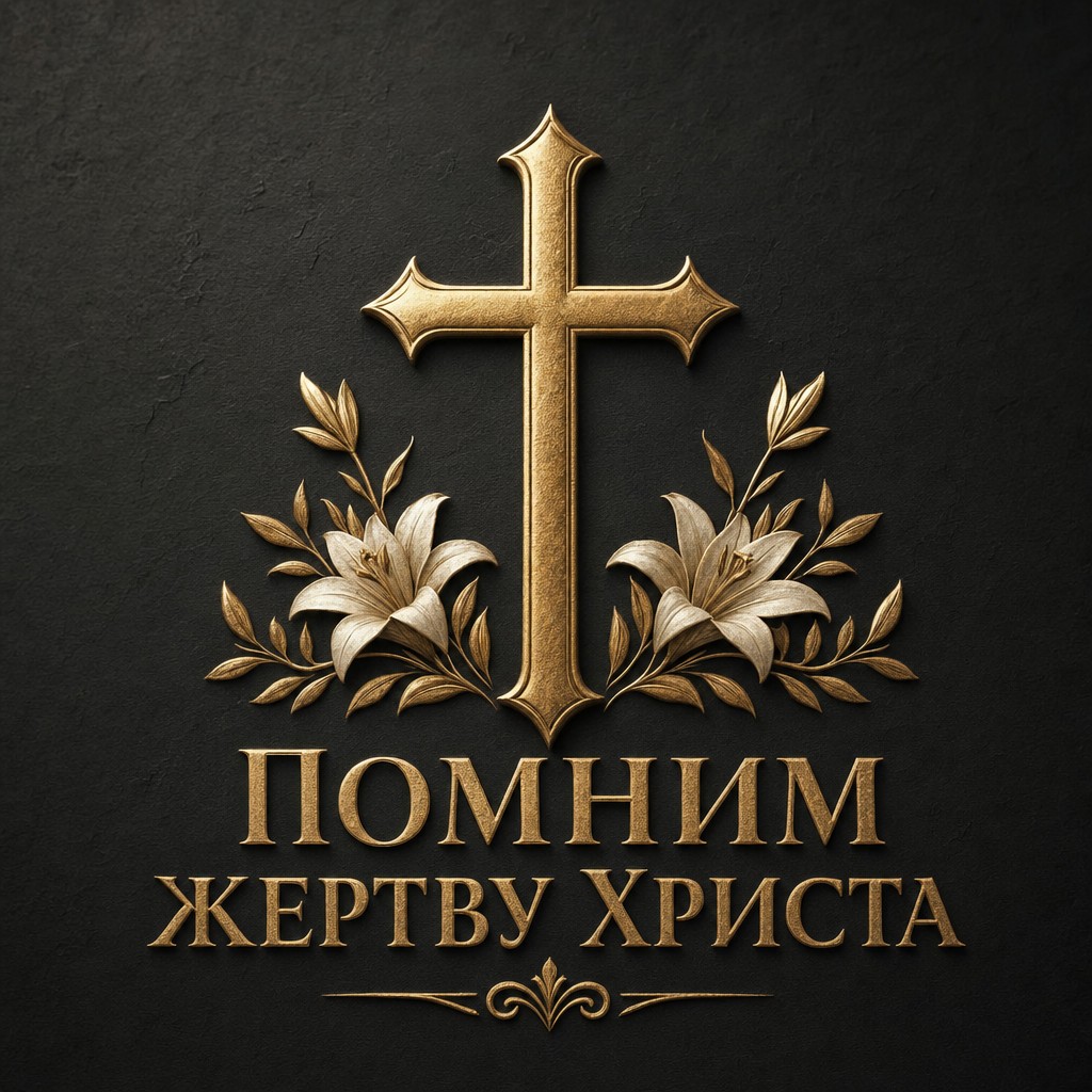 Элегантная открытка на Великую пятницу с матовым золотым крестом на глубоком черном фоне.