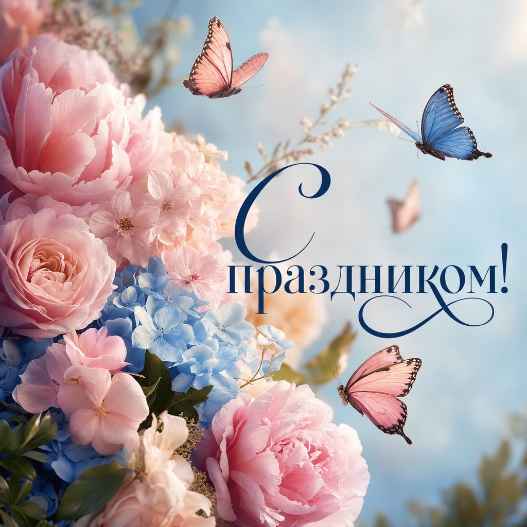 Нежная открытка с бабочками для поздравления с Днем Рождения.