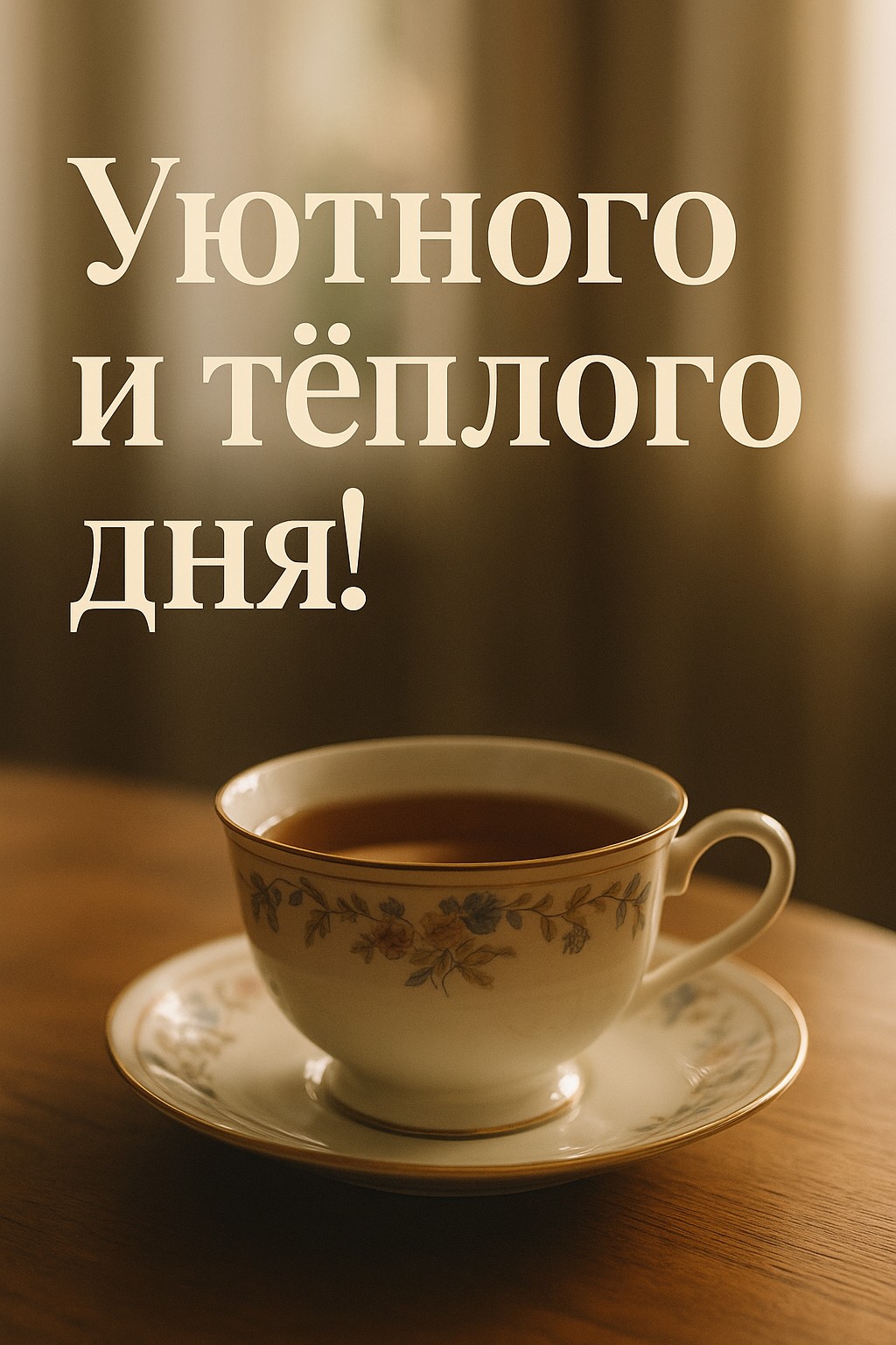 Передайте тепло и комфорт с этой открыткой с чашкой чая для хорошего дня.