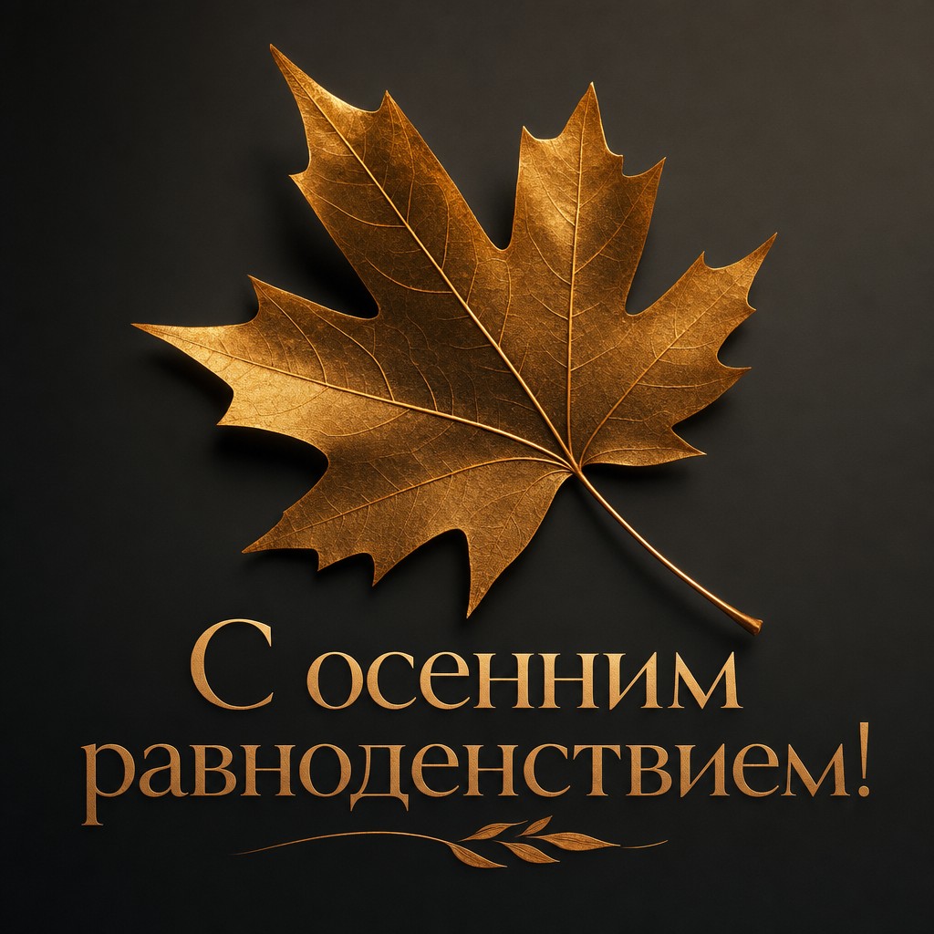 Стильная минималистичная открытка к Дню осеннего равноденствия с золотым кленовым листом.