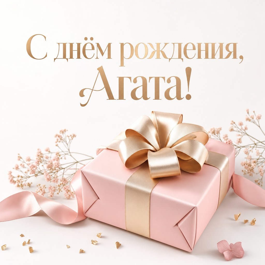 Элегантная открытка с днем рождения для Агаты с подарком.