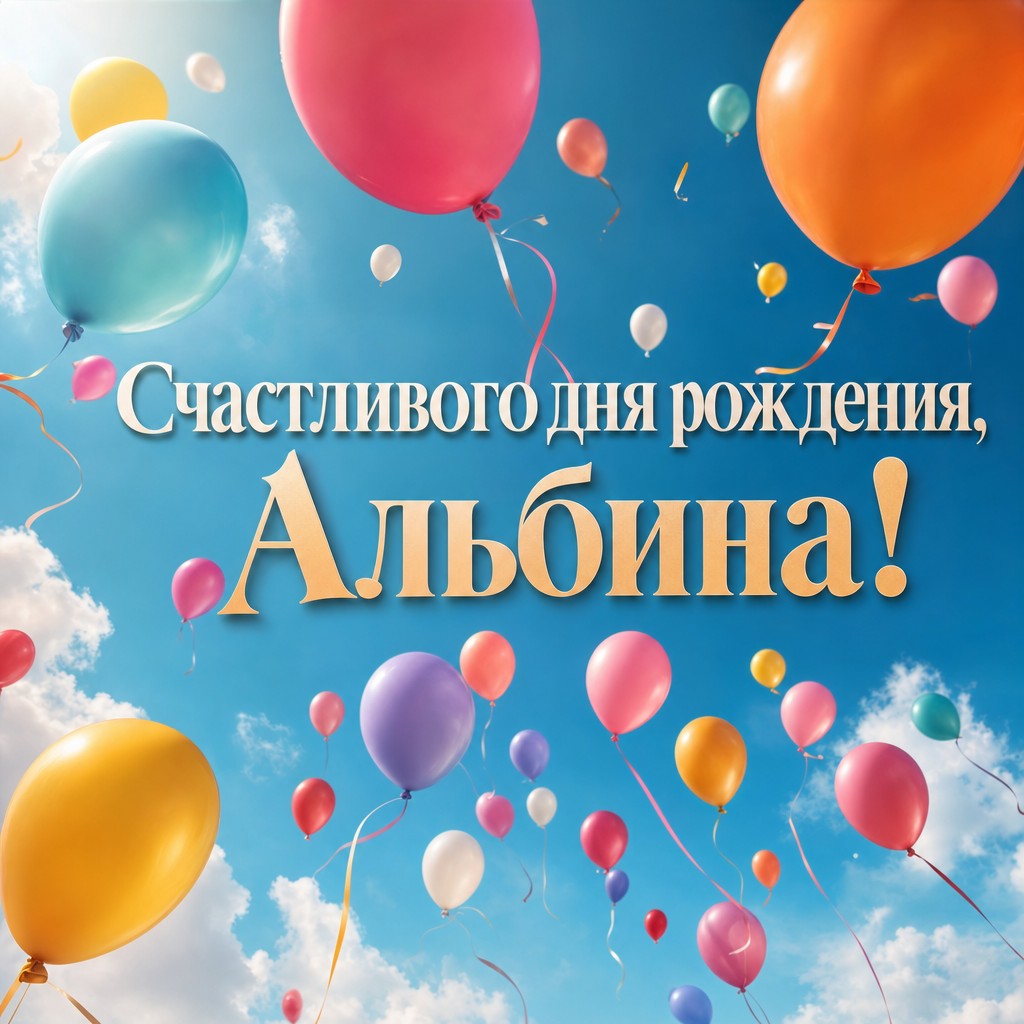 Яркая открытка с воздушными шариками на день рождения Альбины.