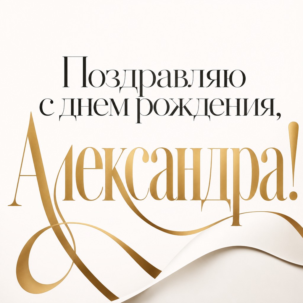 Стильная открытка с типографическим дизайном для поздравления Александры с днем рождения.