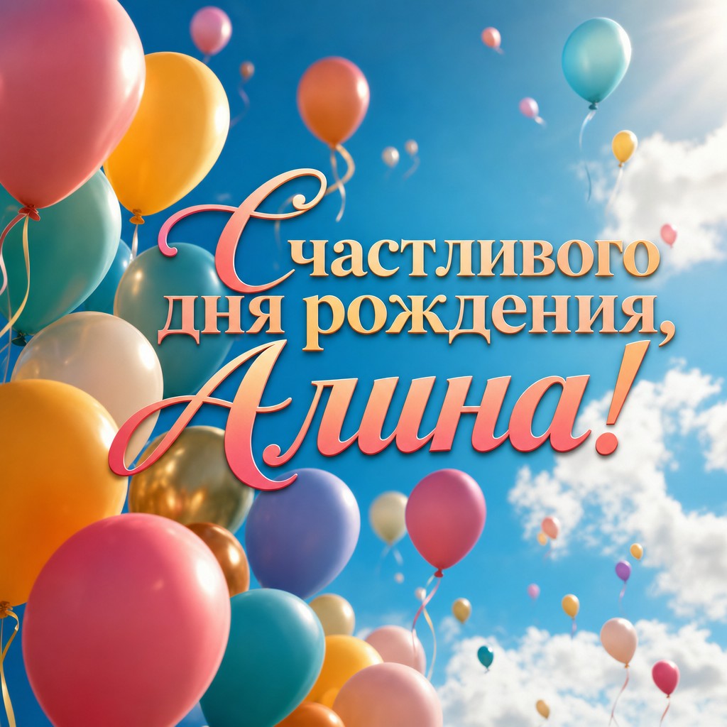 Яркая открытка с воздушными шарами для поздравления Алины с днем рождения.