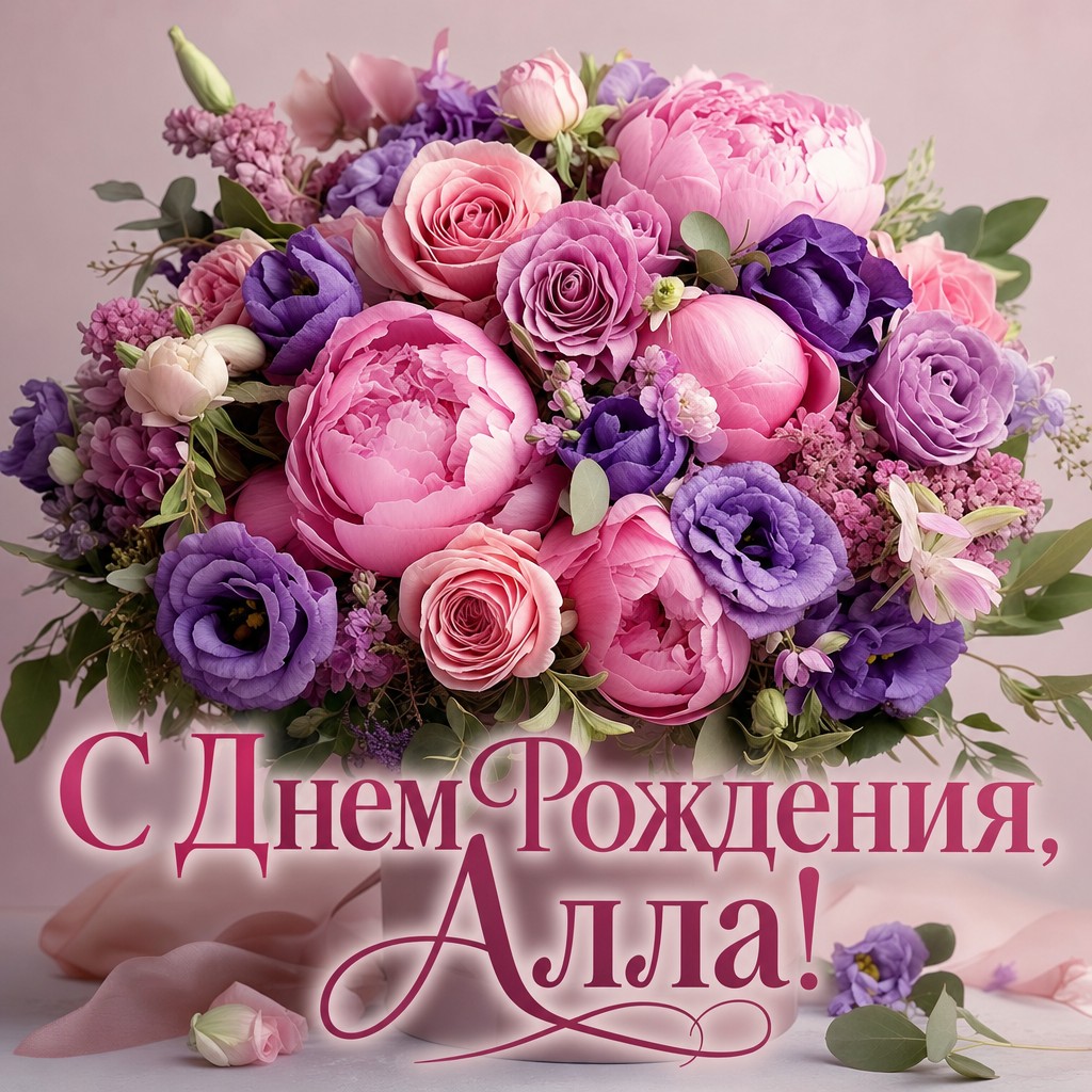 Яркая открытка с цветами для поздравления с днем рождения Аллы.
