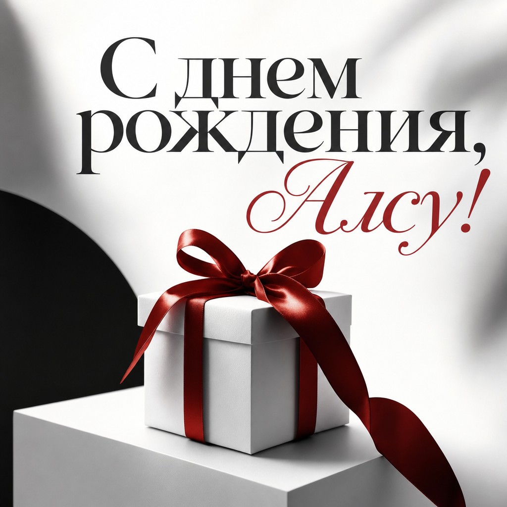 Современная открытка с минималистичным дизайном для поздравления Алсу с Днем Рождения.