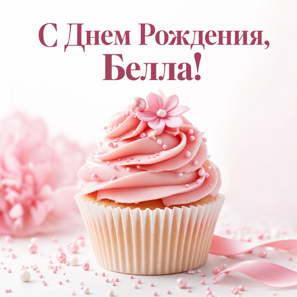 Нежная открытка с кексом на день рождения Беллы.