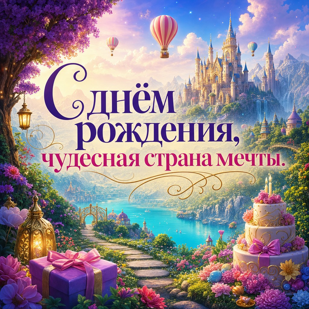 Веселая открытка с чудо-страной для поздравления племянницы с днем рождения.