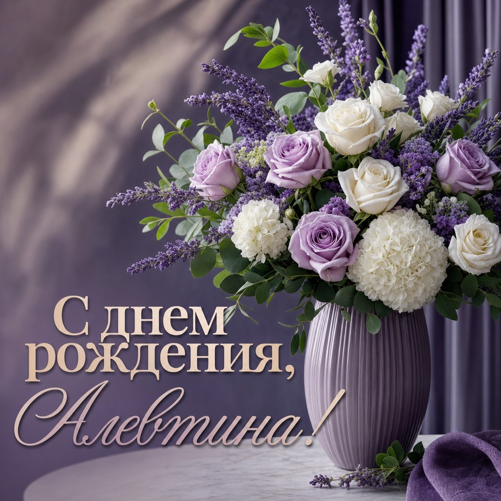 Поздравительная открытка с цветочным букетом для Алевтины.