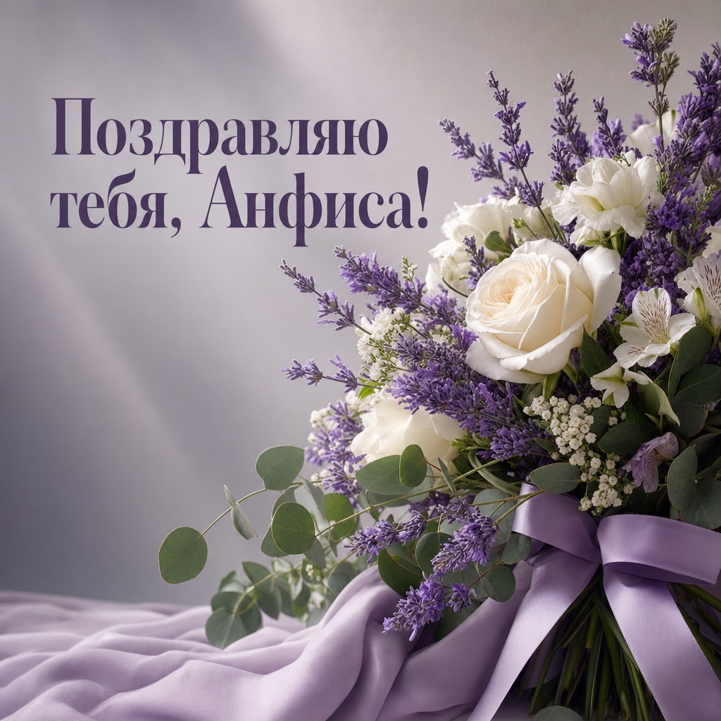 Элегантная открытка с днем рождения для Анфисы с красивыми цветами.