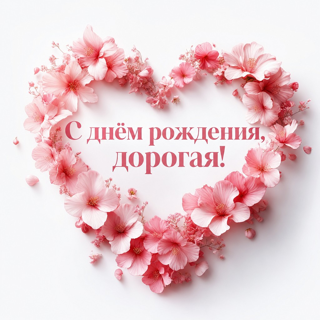 Минималистичная открытка с днём рождения с цветочным сердцем - трогательное поздравление подруге!