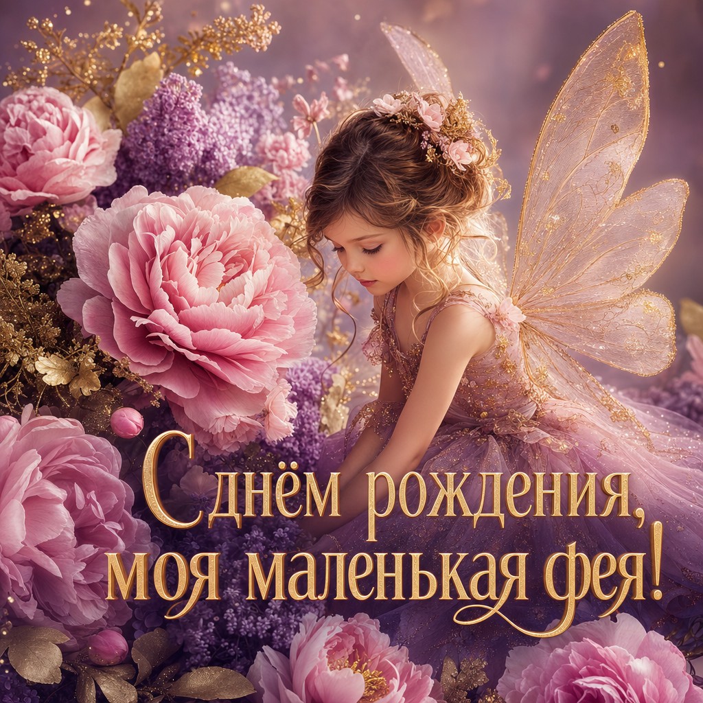 Элегантная открытка с феей для поздравления племянницы с днем рождения.