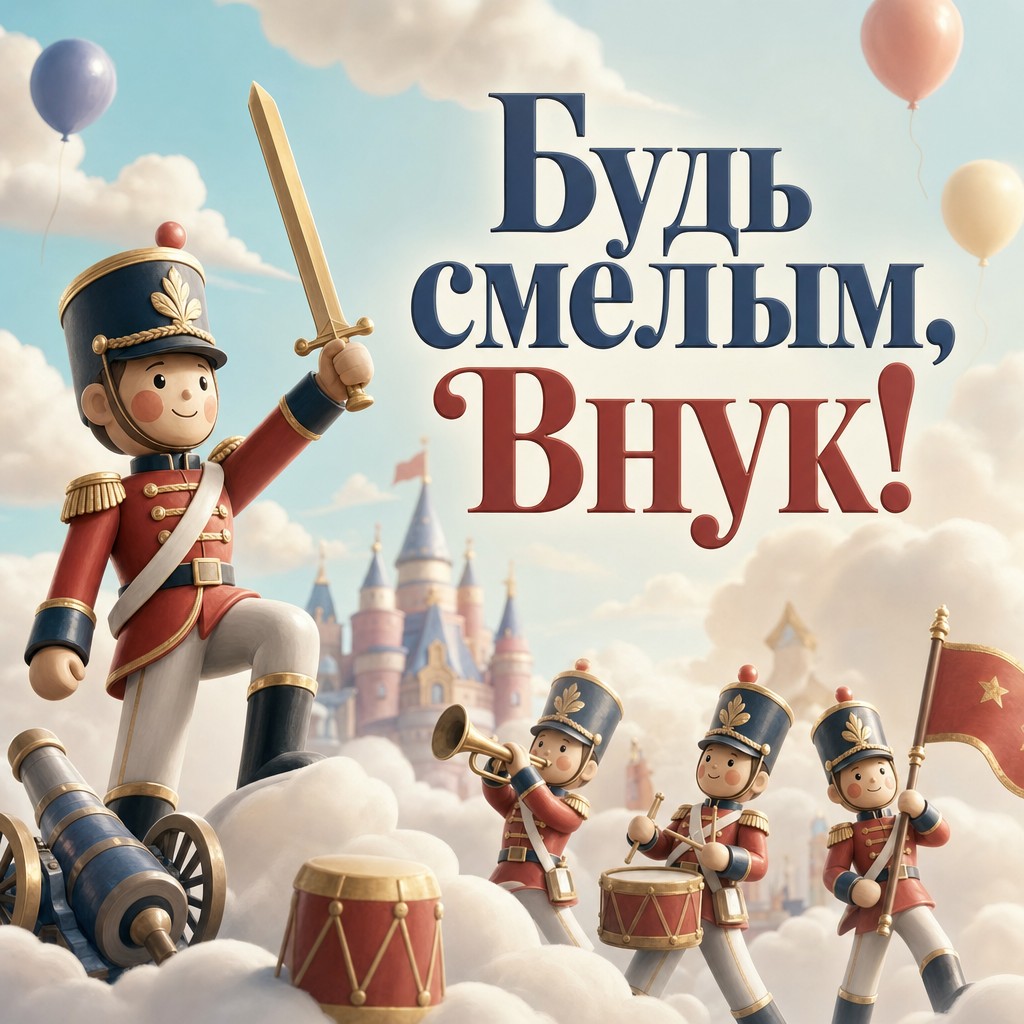 Милый дизайн открытки для внука с игрушечными солдатами.