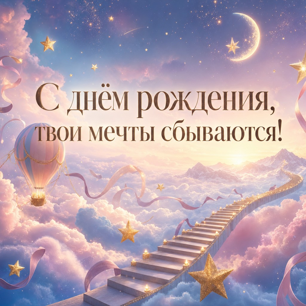 Нежная открытка с миром мечты для поздравления племянницы с днем рождения.