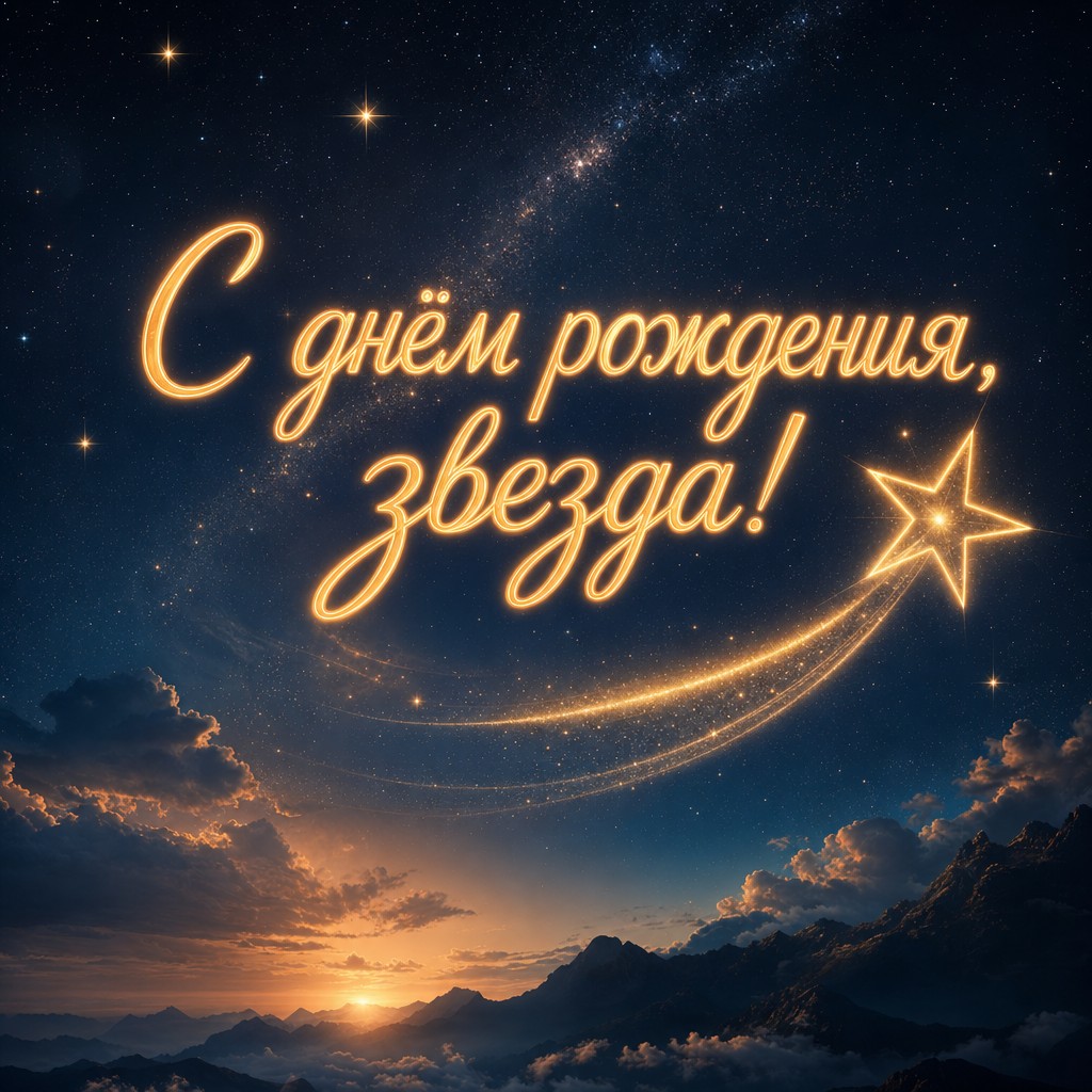 Звёздная открытка с неоновой надписью для любимого на день рождения.