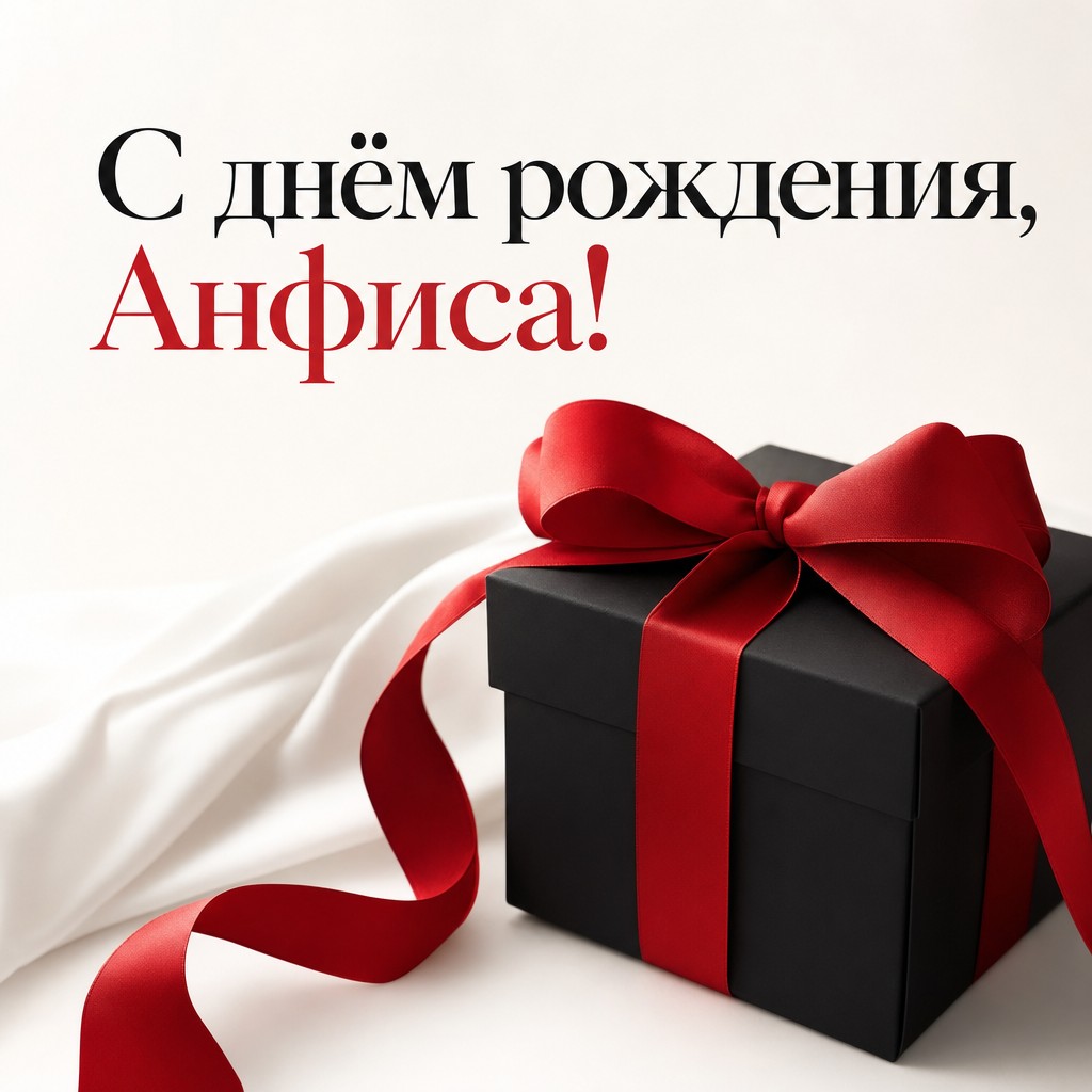 Минималистичная открытка с днем рождения для Анфисы с элегантным подарком.