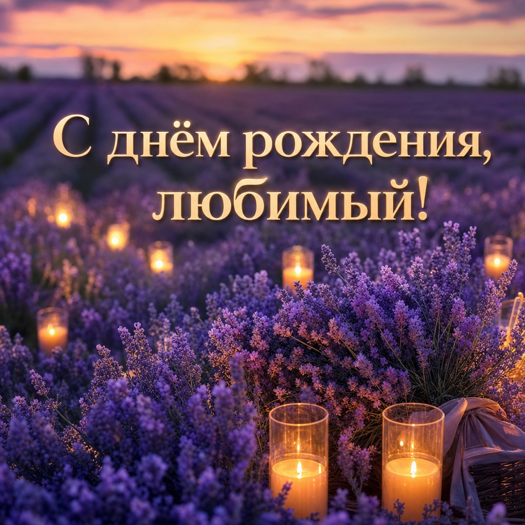 Романтическая открытка с полями лаванды для вашего любимого на день рождения.