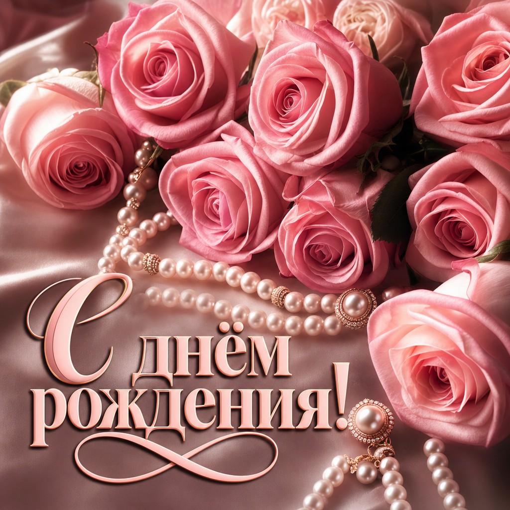 Поздравьте с днём рождения с этой роскошной открыткой с розами и жемчугом.