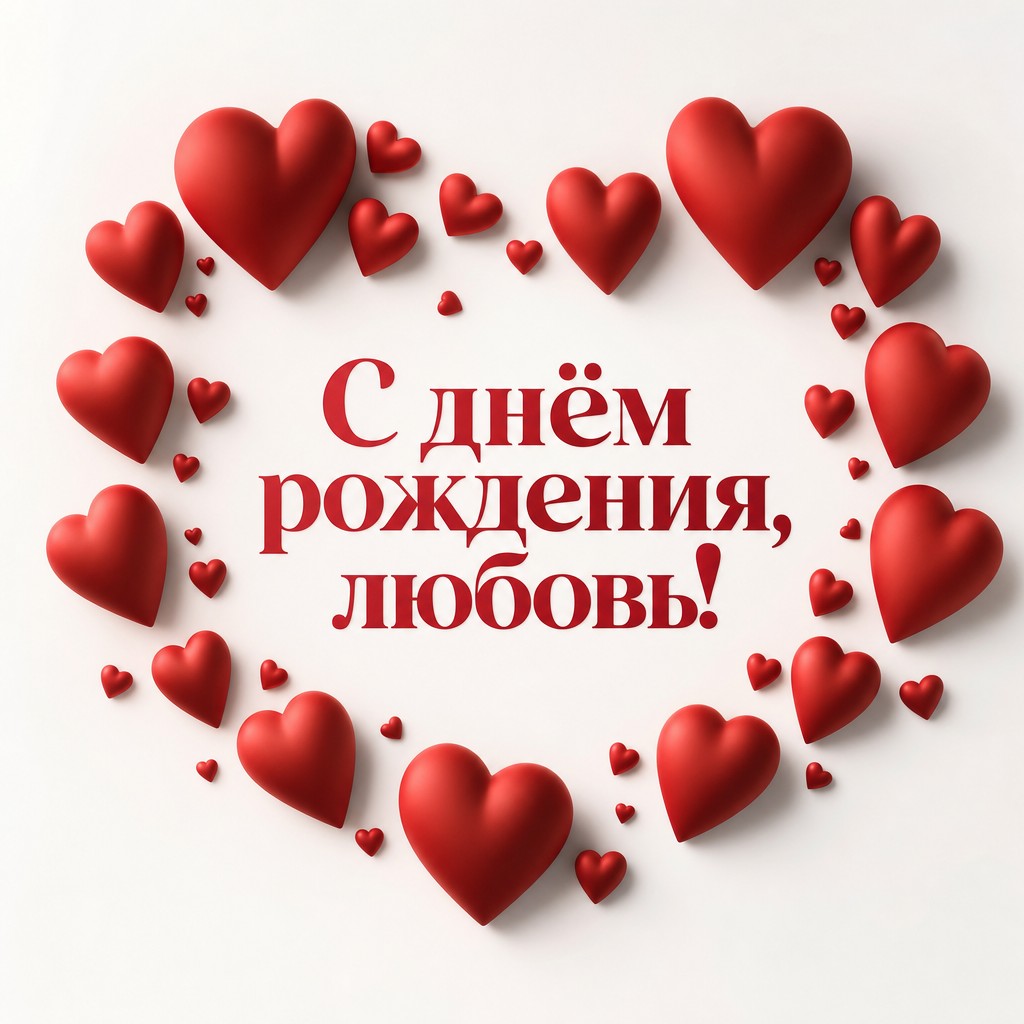 Минималистская открытка с сердцами для любимого на день рождения.