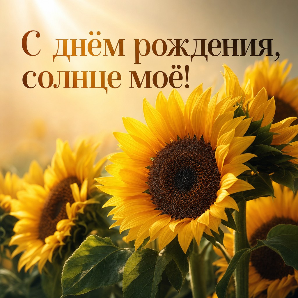 Солнечная открытка с цветами для любимого на день рождения.