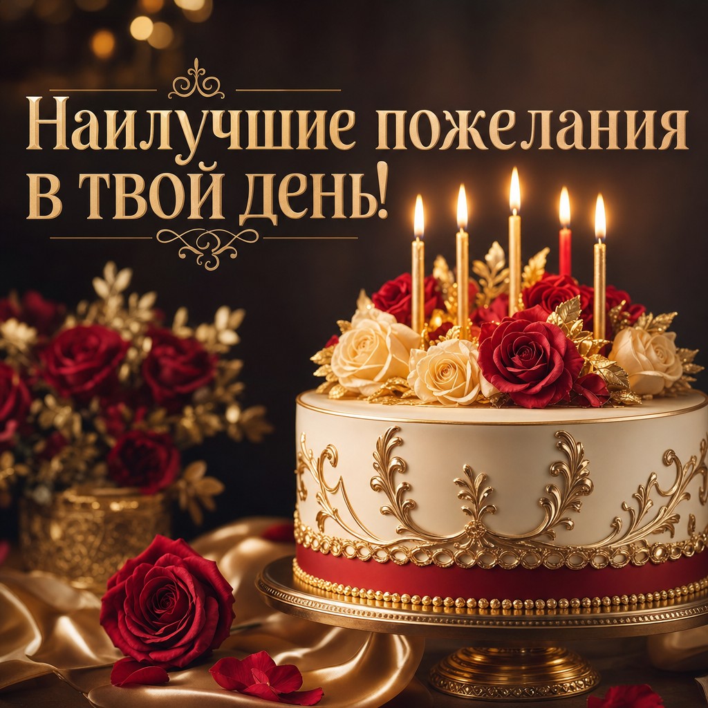Элегантная открытка с тортом и свечами для дня рождения племянницы.