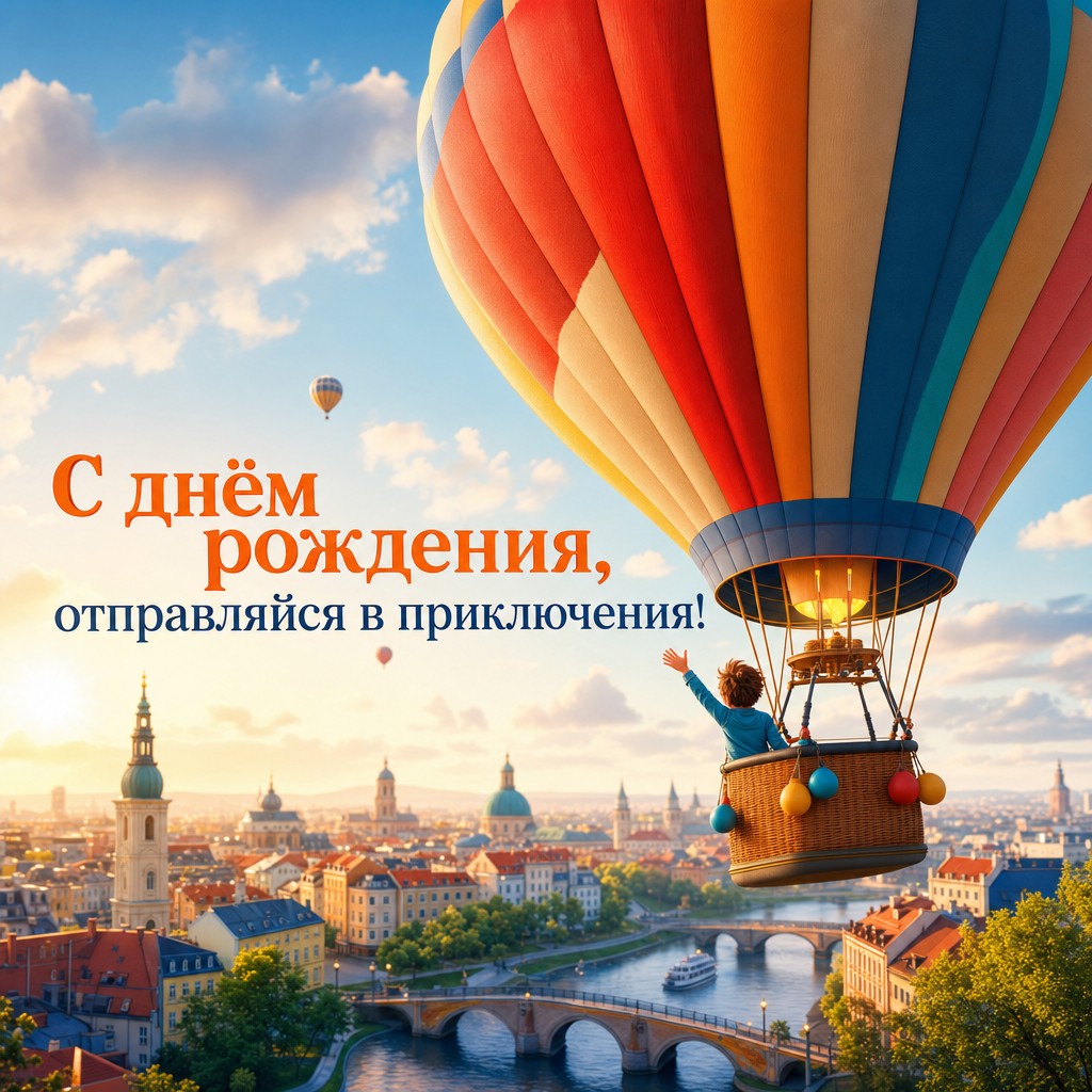 Веселая открытка с воздушными приключениями для племянницы на день рождения.