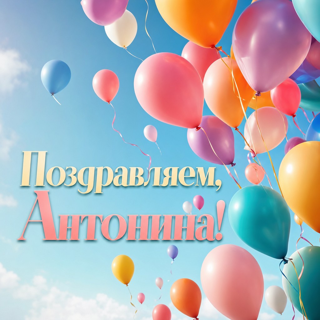 Поздравьте Антонину с Днем Рождения этой яркой открыткой с шарами.
