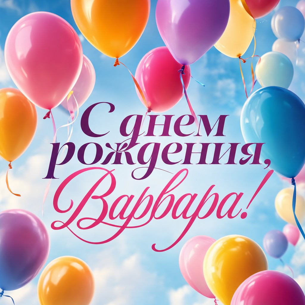 Яркая открытка с воздушными шарами для чудесного Дня Рождения Варвары.