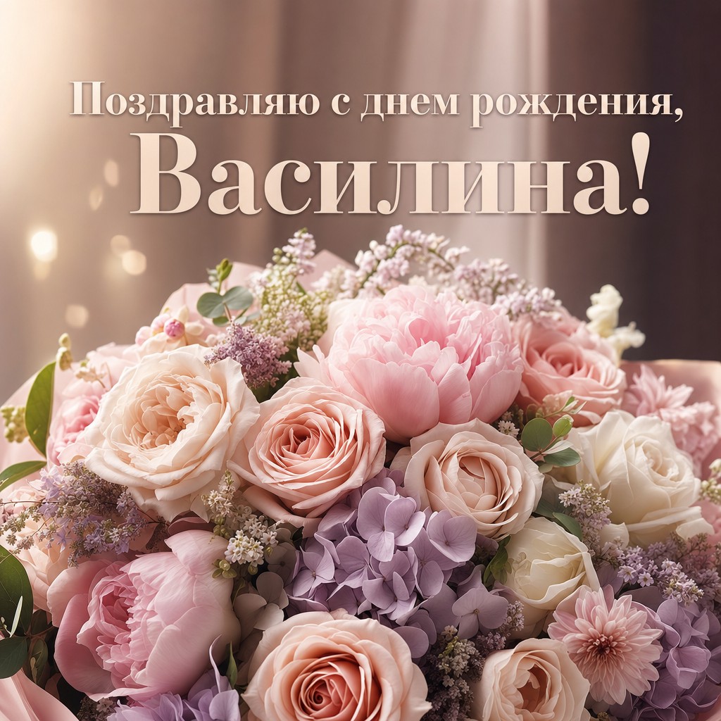 Элегантная открытка с цветами для Василины на день рождения.
