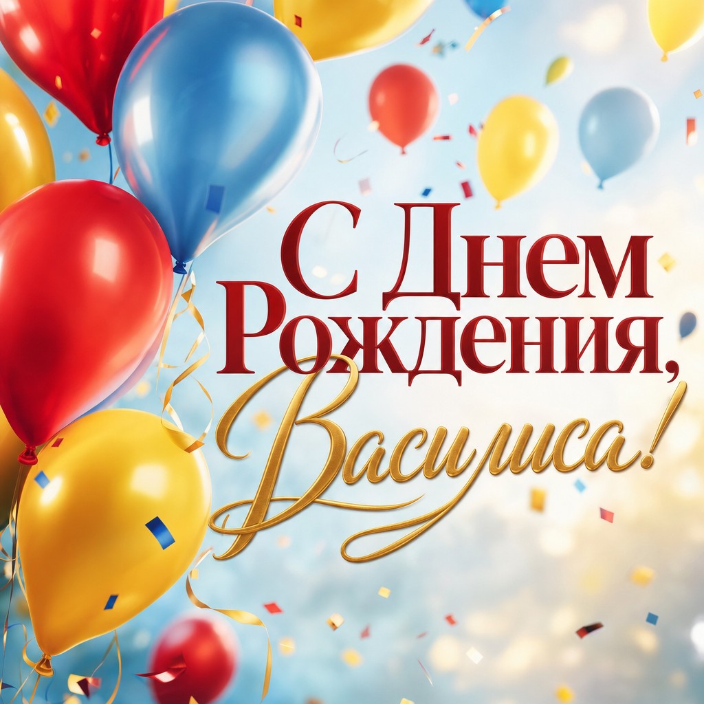 Поздравьте Василису с днем рождения с яркими воздушными шарами.