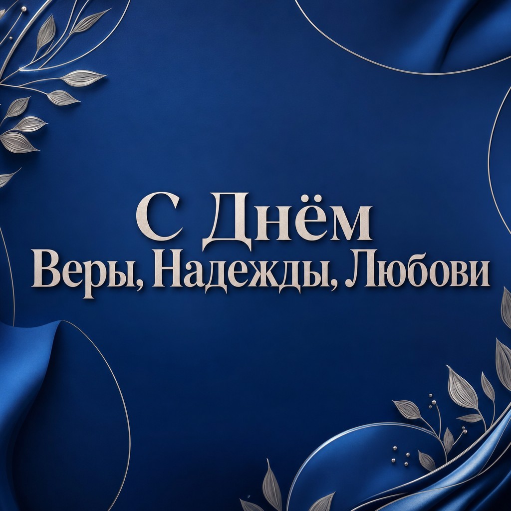 Современная открытка ко Дню Веры, Надежды, Любови с лазурным фоном и серебряными линиями.