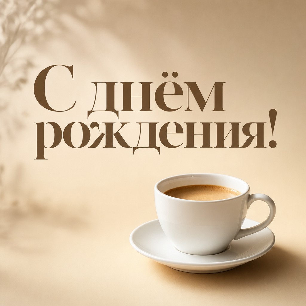 Минималистская открытка с кофе для поздравления с Днем Рождения.