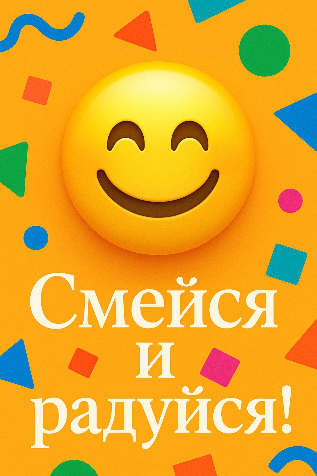 Яркая открытка с улыбающимся смайлом для хорошего дня.