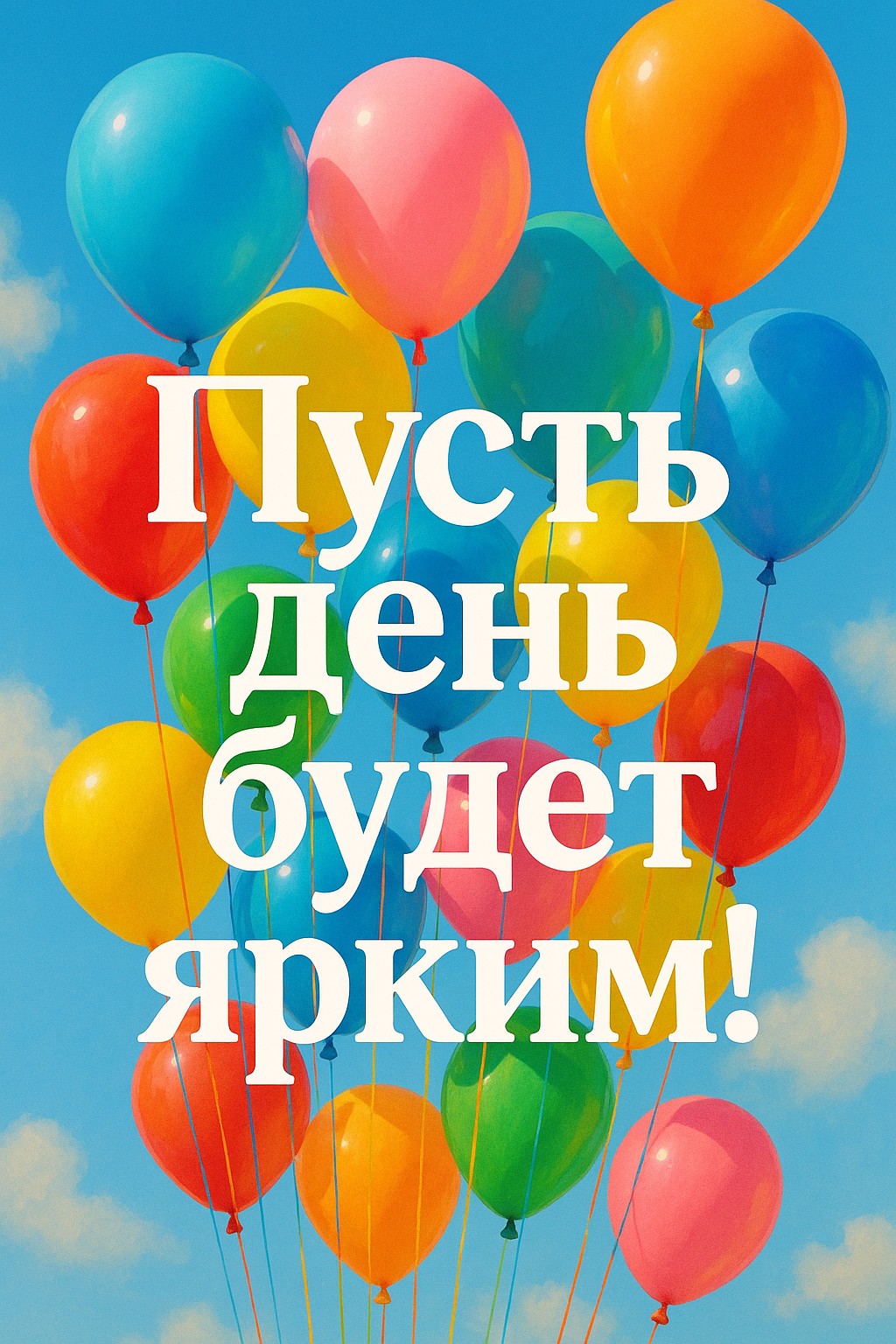 Поднимите настроение с этой веселой открыткой с воздушными шарами на фоне неба.