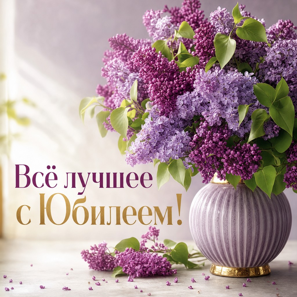 Открытка с юбилеем с реалистичным букетом, для самых близких.