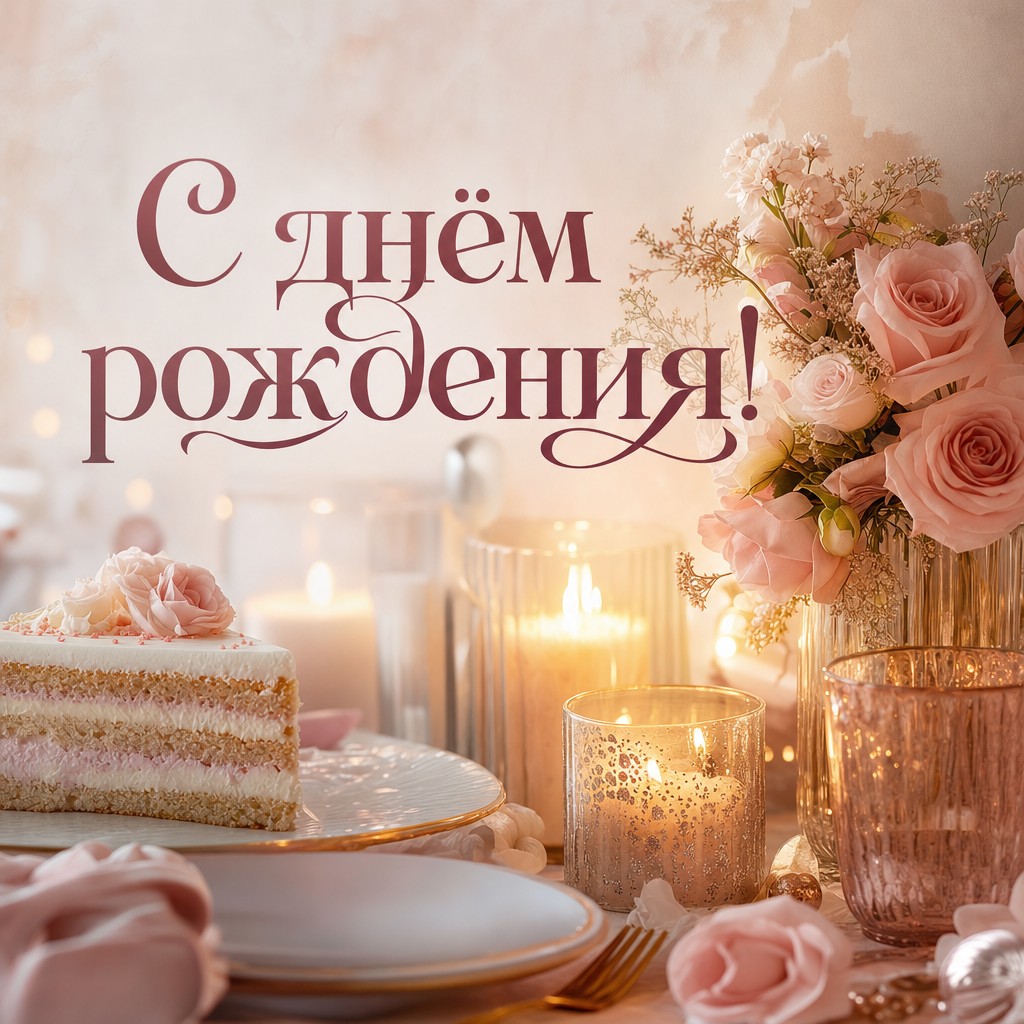 Уютная открытка со свечами для поздравления с Днем Рождения.
