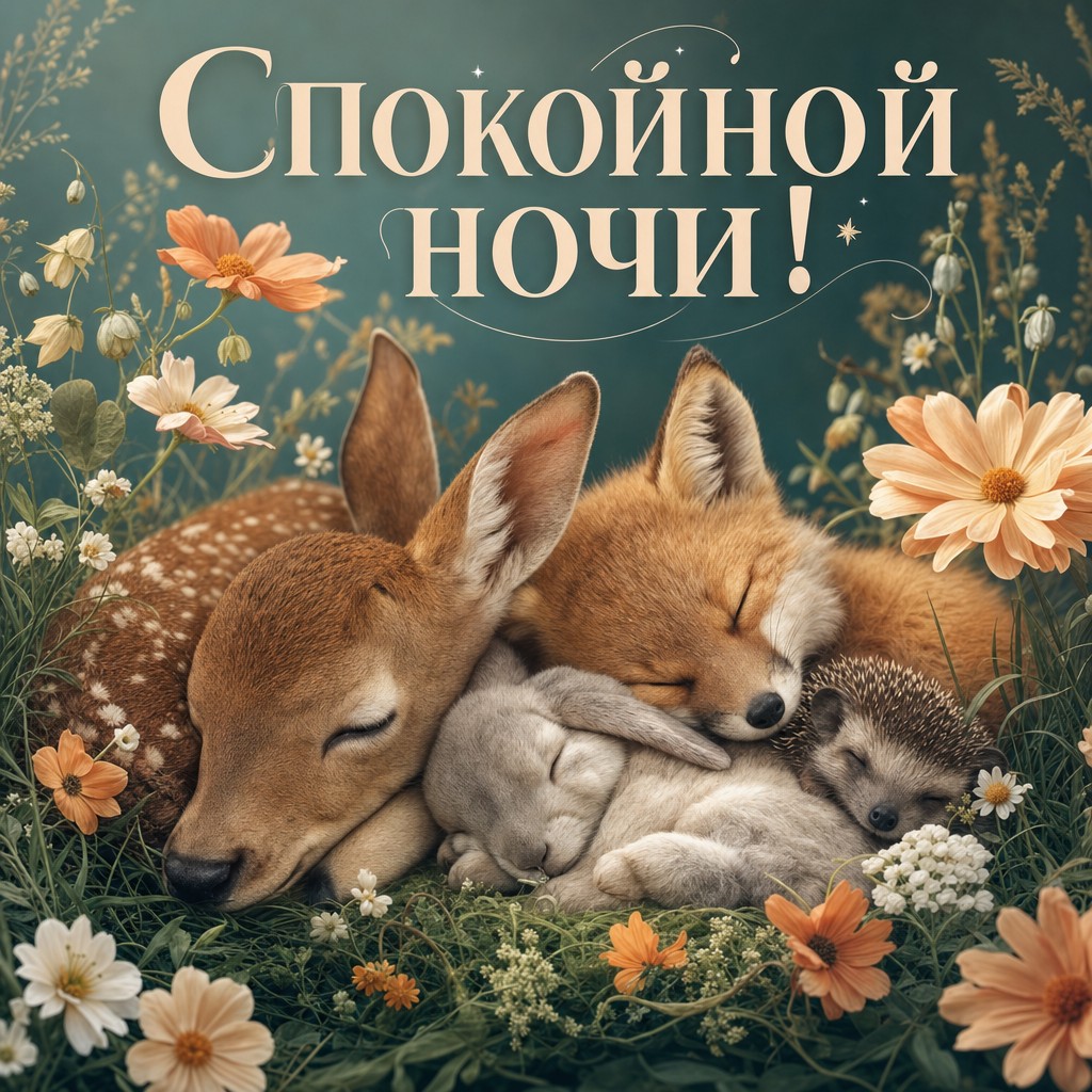Отправьте открытку "Сонные зверята" своим друзьям перед сном.