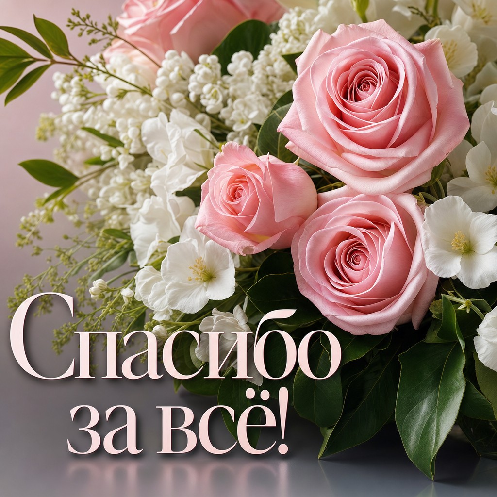 Нежная открытка с весенними цветами и благодарностью.