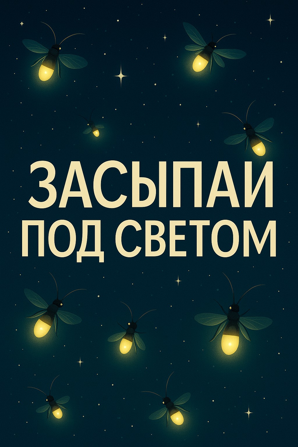 Ночная открытка со светлячками для пожелания спокойной ночи.
