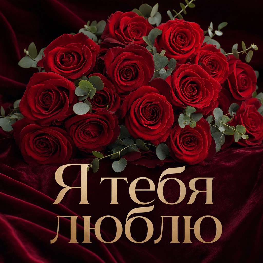 Открытка с роскошными красными розами для любимого человека.
