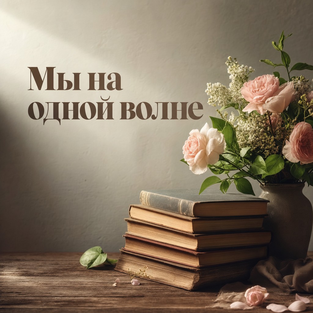 Открытка со старыми книгами и цветами для любящих книг.