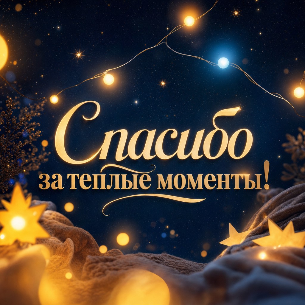 Весёлая открытка с огоньками и благодарностью.