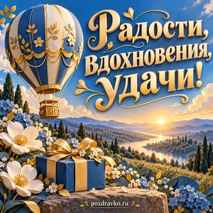 Открытка коллеге на день рождения «Радости, вдохновения, удачи!» с воздушным шаром Открытка коллеге на день рождения «Радости, вдохновения, удачи!» с воздушным шаром