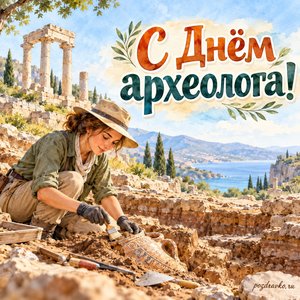 День археолога — открытка «С Днём археолога!» с археологом на аккуратных раскопках