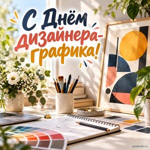 День дизайнера-графика — открытка «С Днём дизайнера-графика!» с геометрическим постером без текста