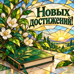 День фармацевта в России — открытка «Новых достижений!» с растительными веточками и закрытым блокнотом День фармацевта в России — открытка «Новых достижений!» с растительными веточками и закрытым блокнотом