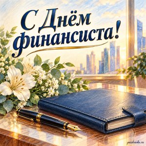 День финансиста — открытка «С Днём финансиста!» с перьевой ручкой и закрытой папкой