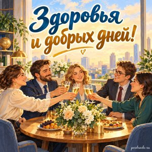 День финансиста — открытка «Здоровья и добрых дней!» с коллегами за круглым столом